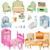 Xadothat Dollhouse Furniture Set, Complete Room Collection with Kitchen, Dining, Living Room, Bedroom and Bathroom Accessories, Plastic (36-Piece