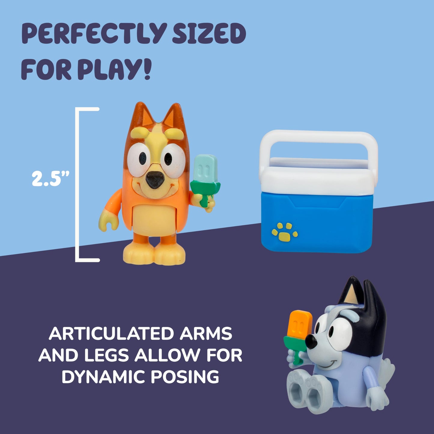 Bluey Let's Play Chef 2-Pack Toy Figure Playset, Ice Blocks Bingo and Socks Toddler Figurine Toys Set, Poseable Figurines for Kids Ages 3-5