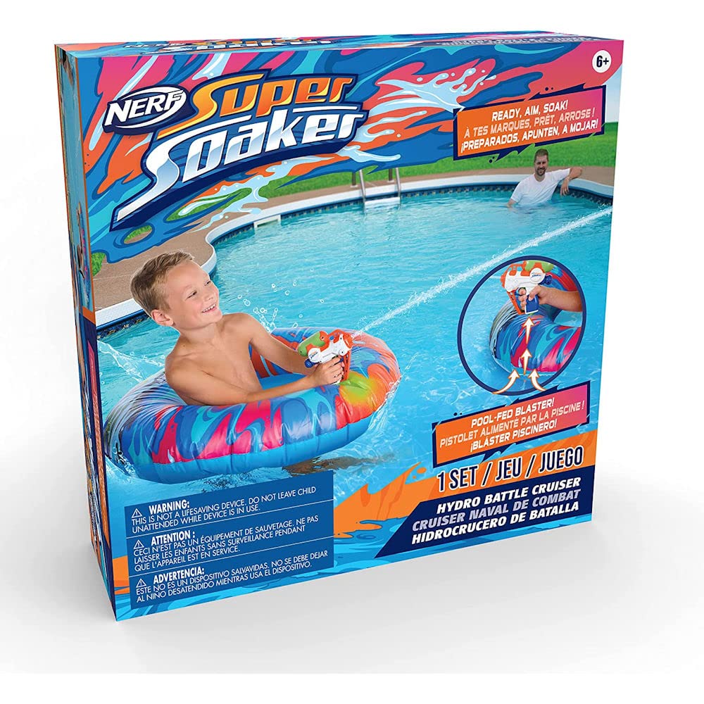 NERF Super Soaker Hydro Battle Ride-On Cruiser - Inflatable Pool Float with Pool-Fed Mega Water Blaster