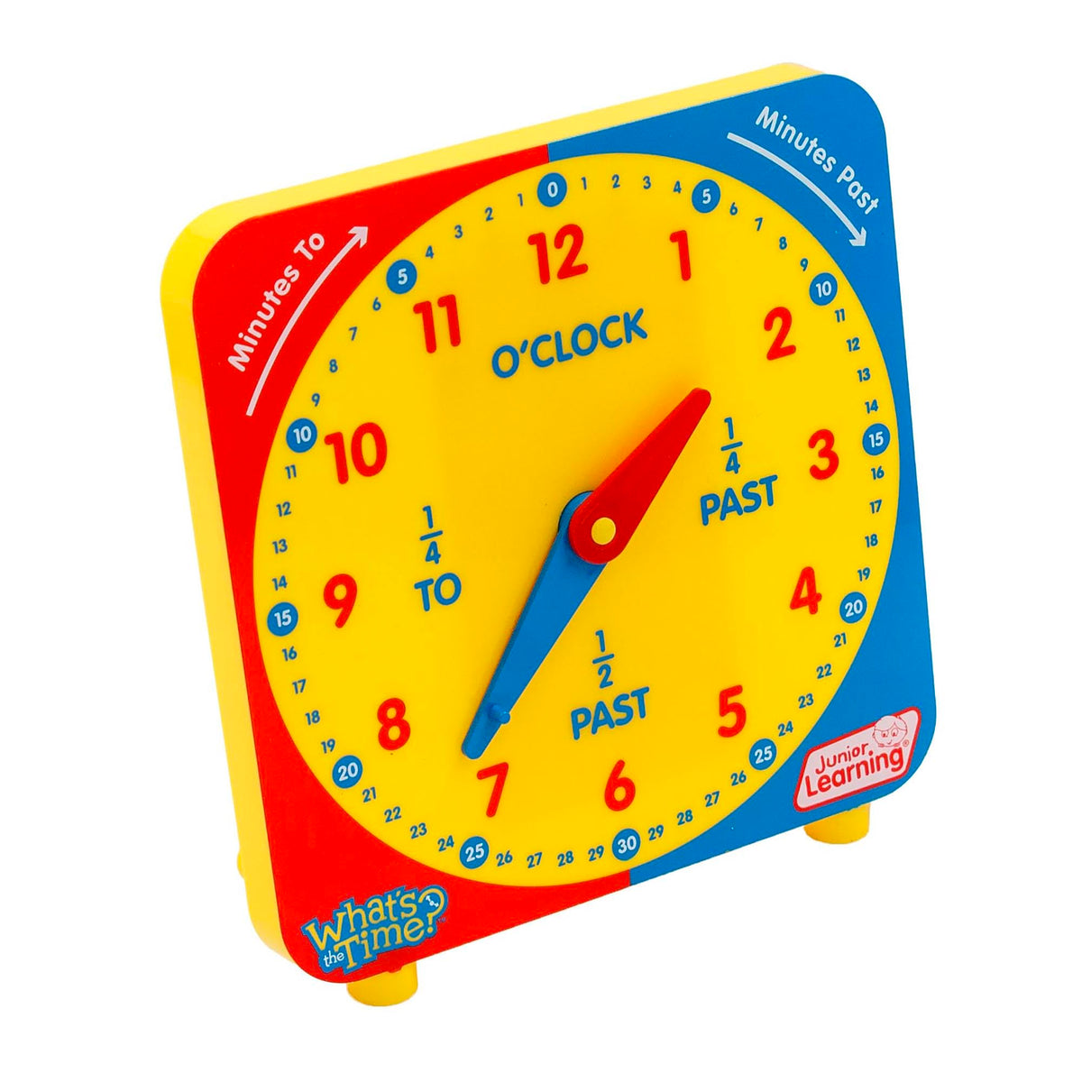 Junior Learning: What's the Time Geared Clock - The Manual Visual Learning Clock, Learn Minutes to & Past, Battery Free, Educational Toy, Kids Ages 5+