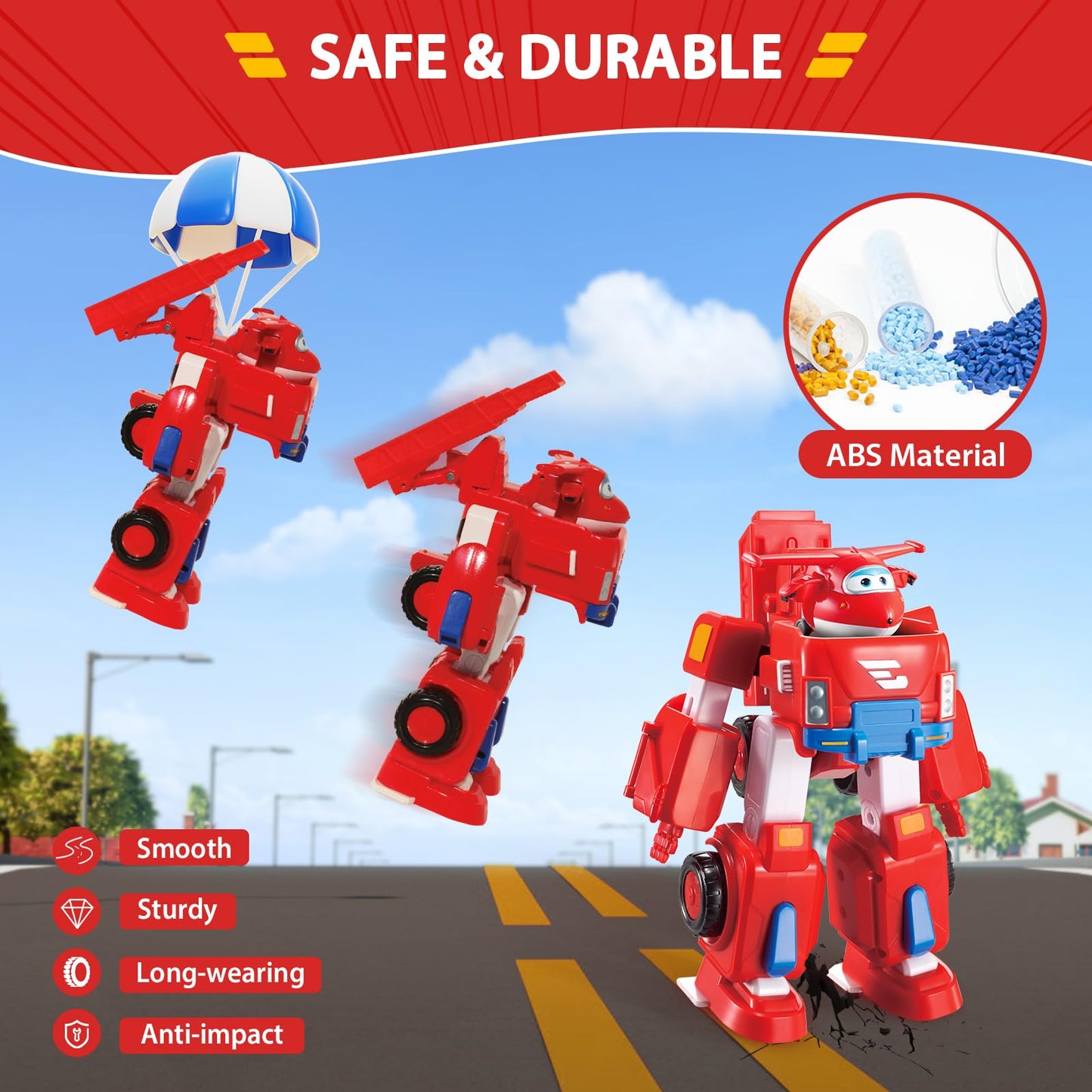 Super Wings Transformable Toys, 7" Jett Robot Suit and 2” Scale Transforming Jett Mini Action Figure,2-in-1 Mode Vehicle and Robot, Vehicle Playset