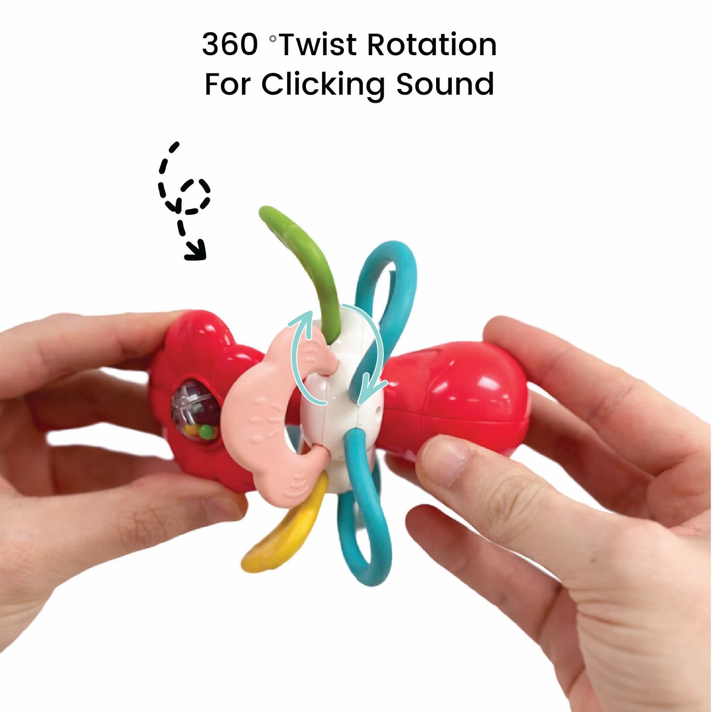 Lulyboo Flower Rattle Teether: BPA-Free Silicone with Textured Petals, Built-in Rattle Beads and 360° Twist. Soft, Flexible Design soothes Gums While
