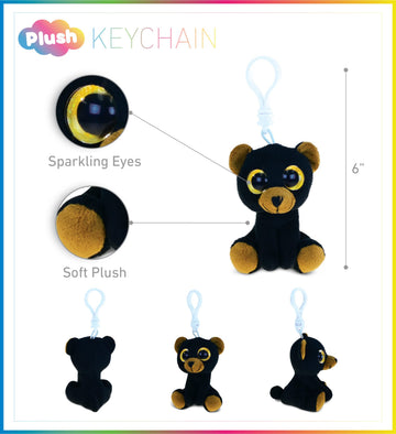 Puzzled DolliBu Black Bear Plush Big Eyes Keychain Stuffed Animal - Soft Wild Animal Charm with Sparkling Big Eyes, Decorative Zoo Plush Toy Accessory