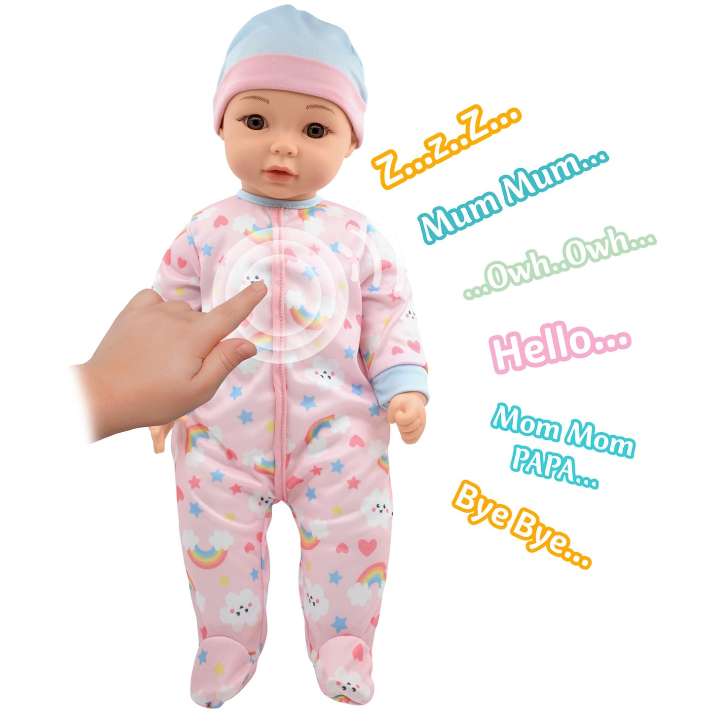 Little Darlings: 19" Cuddle Baby - Pink Kitty - Talking Baby Doll Set w/Accessories, Makes 6 Different Baby Sounds