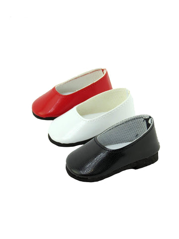 American Fashion World Red, White, and Black Flats for 18-Inch Dolls | 3 Pack | Premium Quality & Trendy Design | Dolls Shoes | Shoe Fashion for Dolls