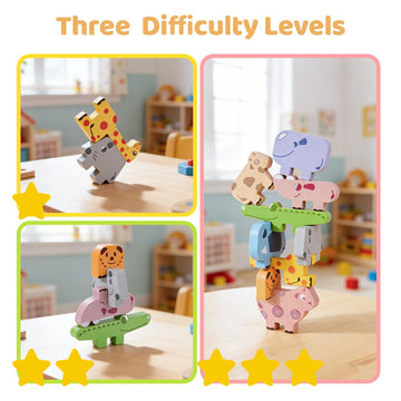 Oukitoymer Montessori Toys, 10pcs Wooden Animal Blocks, Baby Sorting Stacking Educational Learning Puzzles, Sensory Toys for 0 1 2 3 4 Year Old Kids