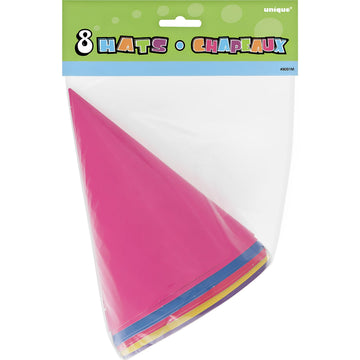 Vibrant Assorted Paper Party Hats - 8 Count - Durable, Lightweight, Eye-cathcing Design & Colorful - Perfect For Birthdays & Celebrations - One Size