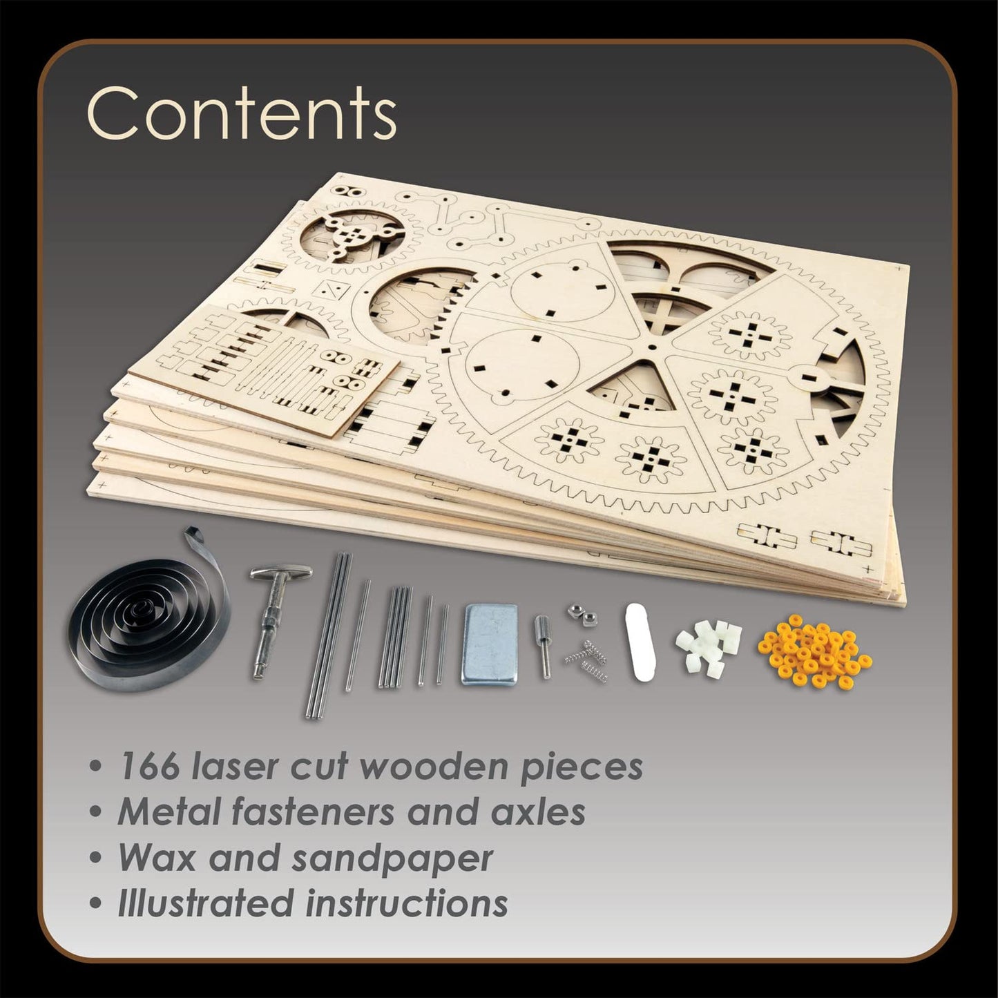 MindWare Gearjits Clock - 3D Wooden Mechanical Model Kit for Teens and Adults, Build Your Own Working Clock witj Moving Gears