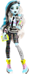 Monster High Frankie Stein Doll, Welcome Committee Set with 15 Accessories Including Poster, Sticker, Pet Watzit and More