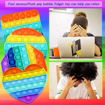 Multipurpose 4 Pack Rainbow Pop it Fidget Toy, Bubble Sensory Toy for Kids and Adults, Stress Reliever, 4 Shapes Poppers-Heart, Circle, Octagon