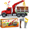 Timber Log Truck Toys for Boys - Logging Trucks for Toddlers - Friction-Powered Vehicle Playset w/Lights & Sounds, Working Crane, Claw, Logs, Flatbed