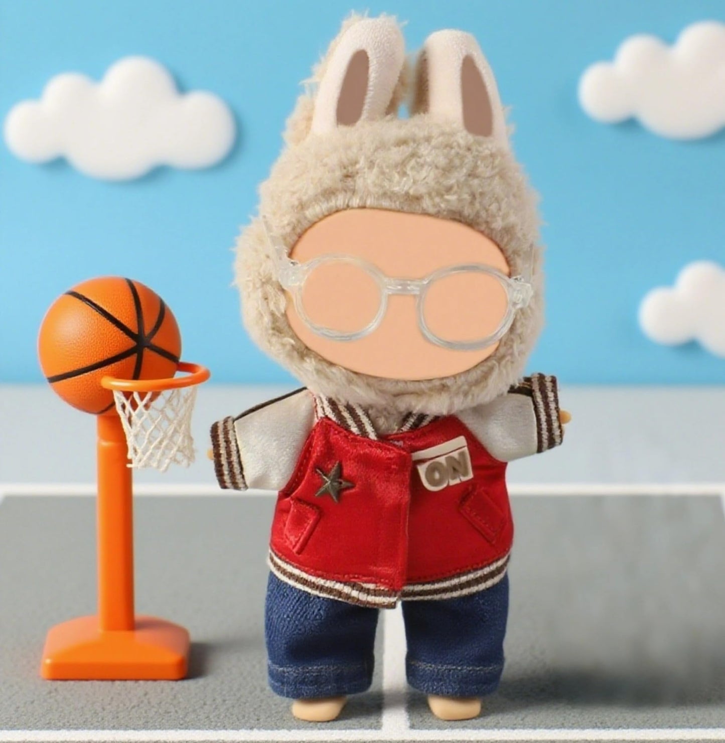 3-Piece 17cm Doll Outfit Set - Transparent Glasses, Baseball Jacket, Denim Pants - Red Sporty Style for Collectible Figures Accessories Clothes (No