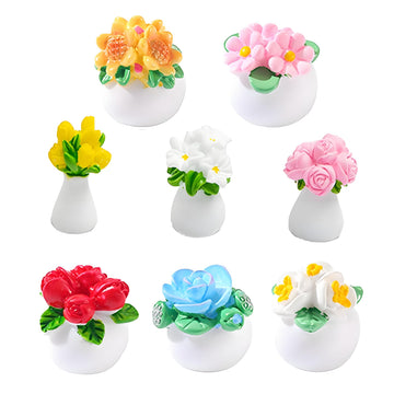 8-Piece Mini Artificial Flowers and Plants - Tiny Dollhouse Greenery Set with Roses, Tulips, Sunflowers & Lilies, Fake Bonsai Ornaments for Crafts
