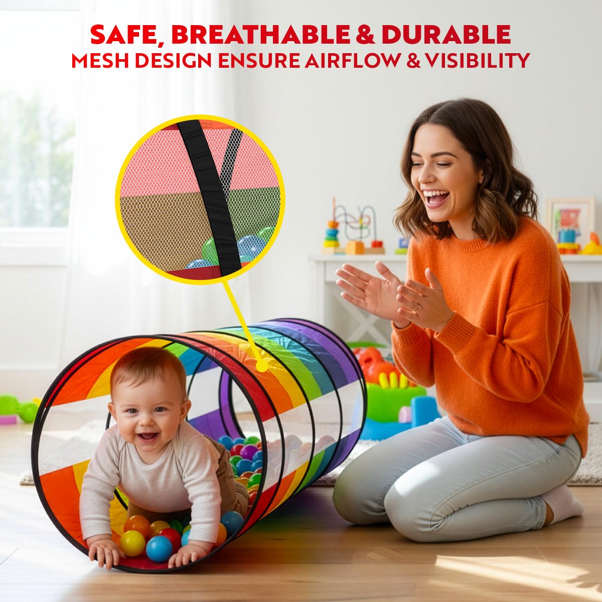 Playz Kids Play Tunnel Toys for Toddlers 1-3, Large 21" Rainbow Pop Up