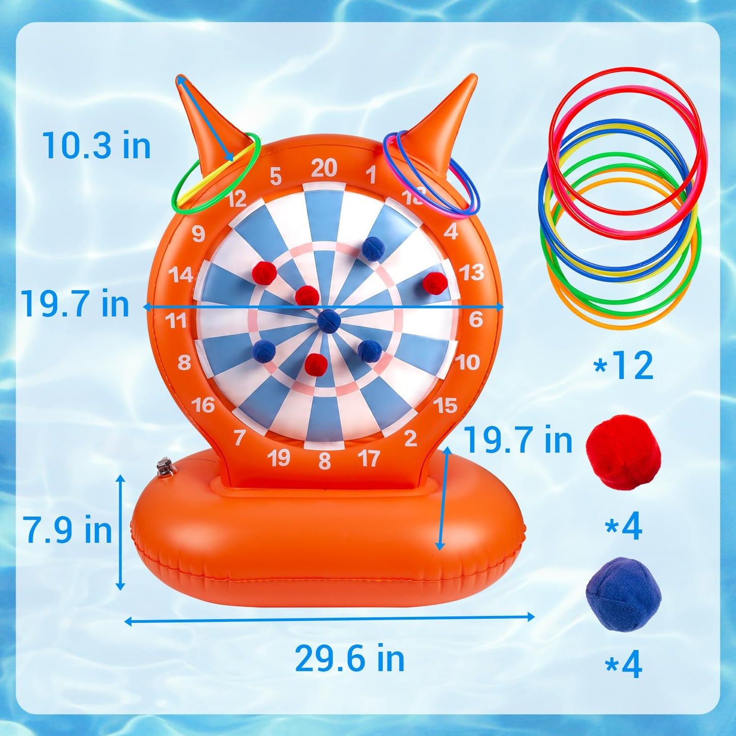 Kids Pool Toys Games, Inflatable Dart Board Ball and Ring Toss Water Game