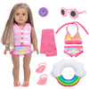 18 Inch Girl Doll Clothes and Accessories Swimming Poor Play Set Fit 18 inch Girl Dolls ,Including Swimwear Shoes Sunglasses Swimming Ring Towel etc.