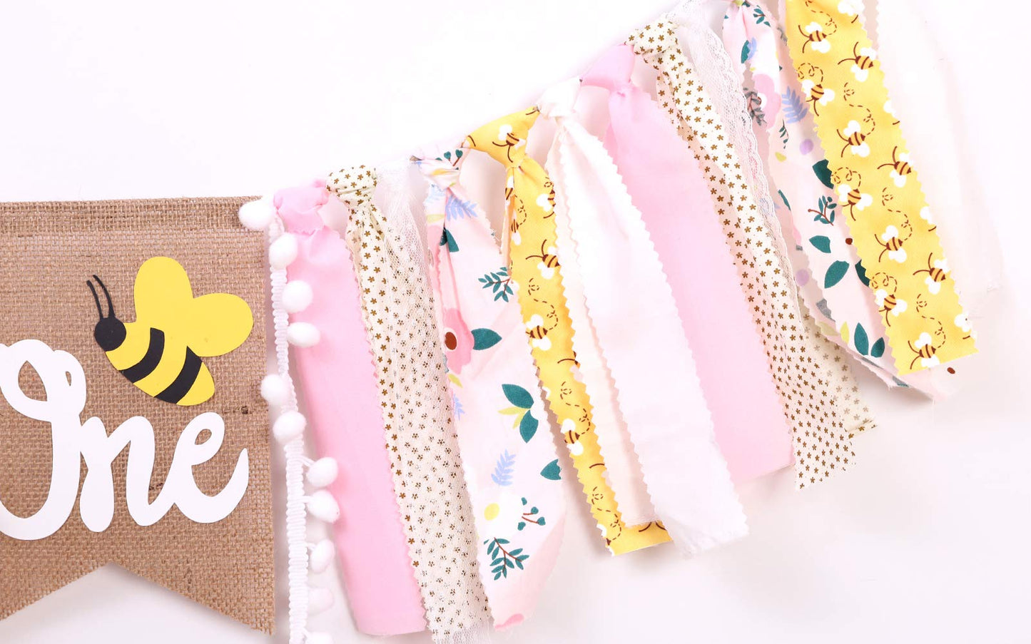 1st Happy Birthday Banner - Highchair Banner Tassels for Girl&Boy Birthday Party Decoration,Baby Birthday Photo Props Party Supplies(Bee)
