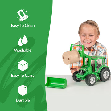 Big Country Toys Tractor & Implements, 1:20 Scale, Toy Tractor with Hay Bale and Bucket Attachment, Working Doors, Green, Ages 3 and Up…