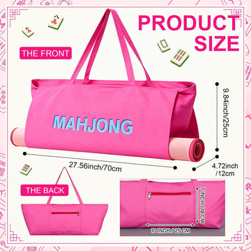 CTHMTMXS Rose Red Mahjong Bags for Tiles and Racks, 28x9 Inch Empty Mahjong Tote Bag with Zipper Closure and Outer Pockets, 16 OZ Canvas Waterproof