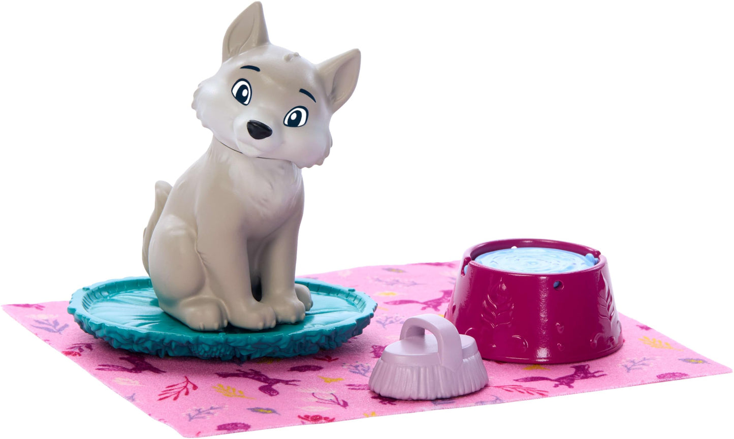 Mattel Disney Frozen Anna Fashion Doll & Wolf Cub Figure with 4 Accessories Including Animal Bed & Blanket, Inspired by Animals of Arendelle