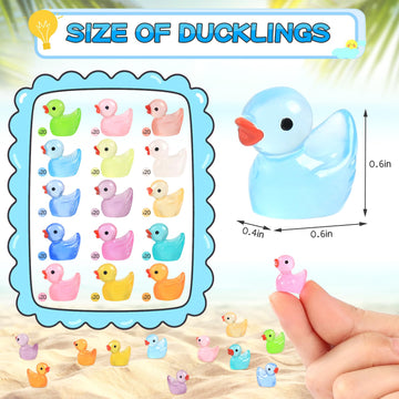 Luminous Mini Resin Duck 15 Colors 300 Pack Figurines Bulk for Miniature Dollhouse Decor Accessories Garden Aquarium Potted Ornament Party Toys DIY