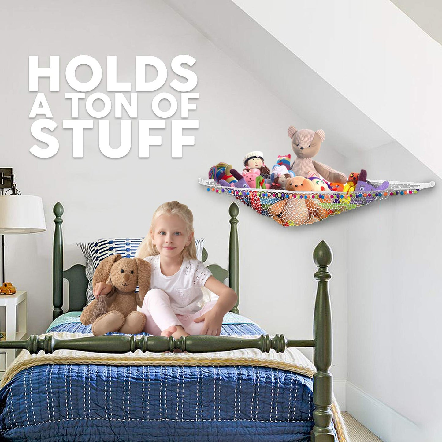 ASBE Jumbo Toy Hammock for Stuffed Animals -Stuffed Animal Net or Hammock, Hanging Ball Net, Doll Net to Hang on Bedroom Wall - Teddy Bear Hanging Net
