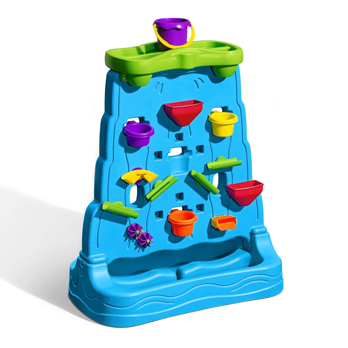 Step2 Waterfall Discovery Wall, Kids Double-Sided Water and Sand Activity Sensory Table, Summer Outdoor Toys, 13 Piece Toy Accessories, For Toddlers