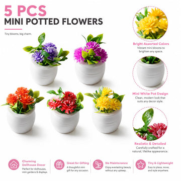 5Pcs Miniature Dollhouse Flowers, Artificial Potted Plants, Fairy Garden Decor for Home, Office, Wedding Centerpiece Decoration