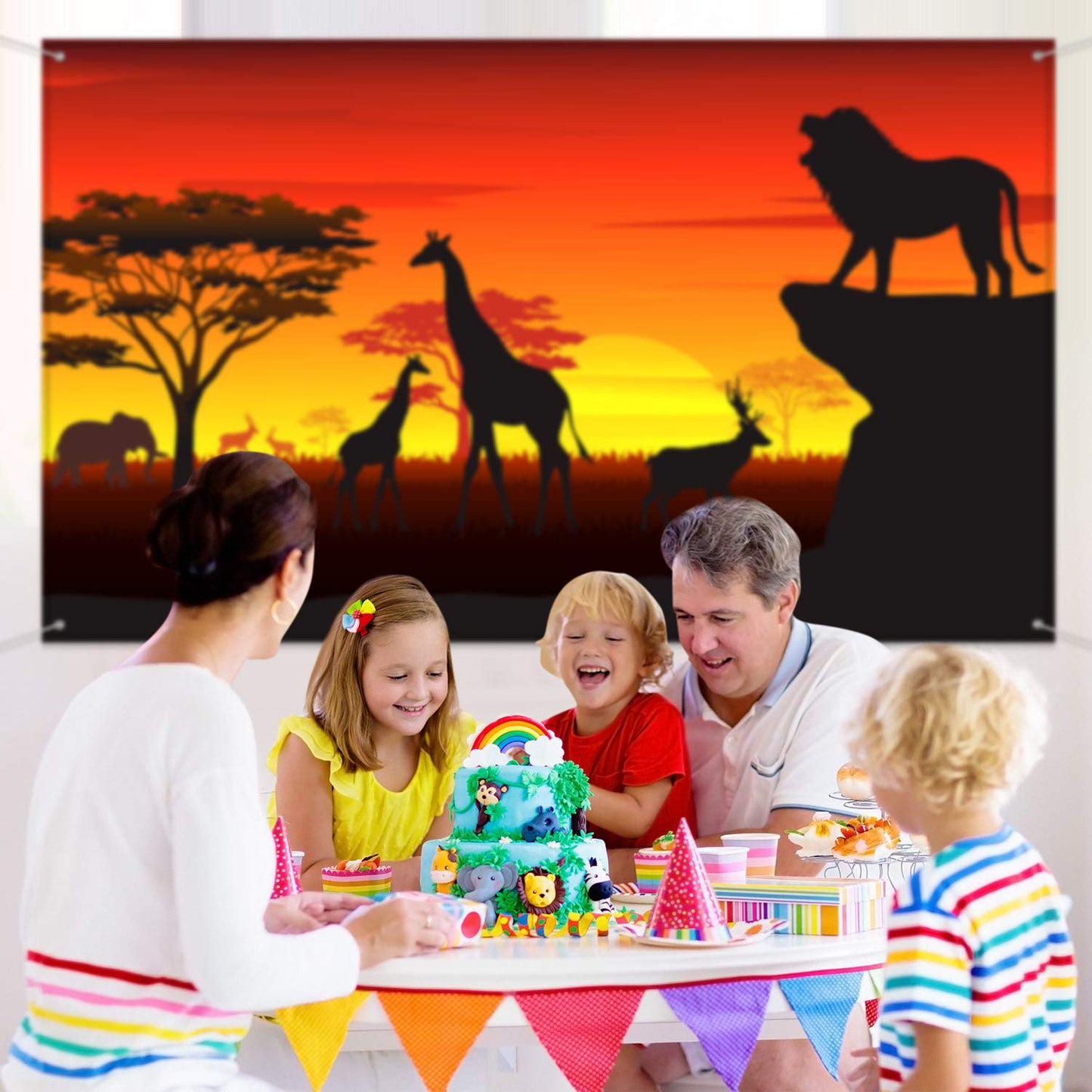 Blulu African Safari Theme Party Decorations, 72.8 x 43.3 Inch African Safari Backdrop Banner Theme Supplies, Tropical Forest Jungle Scenic Background