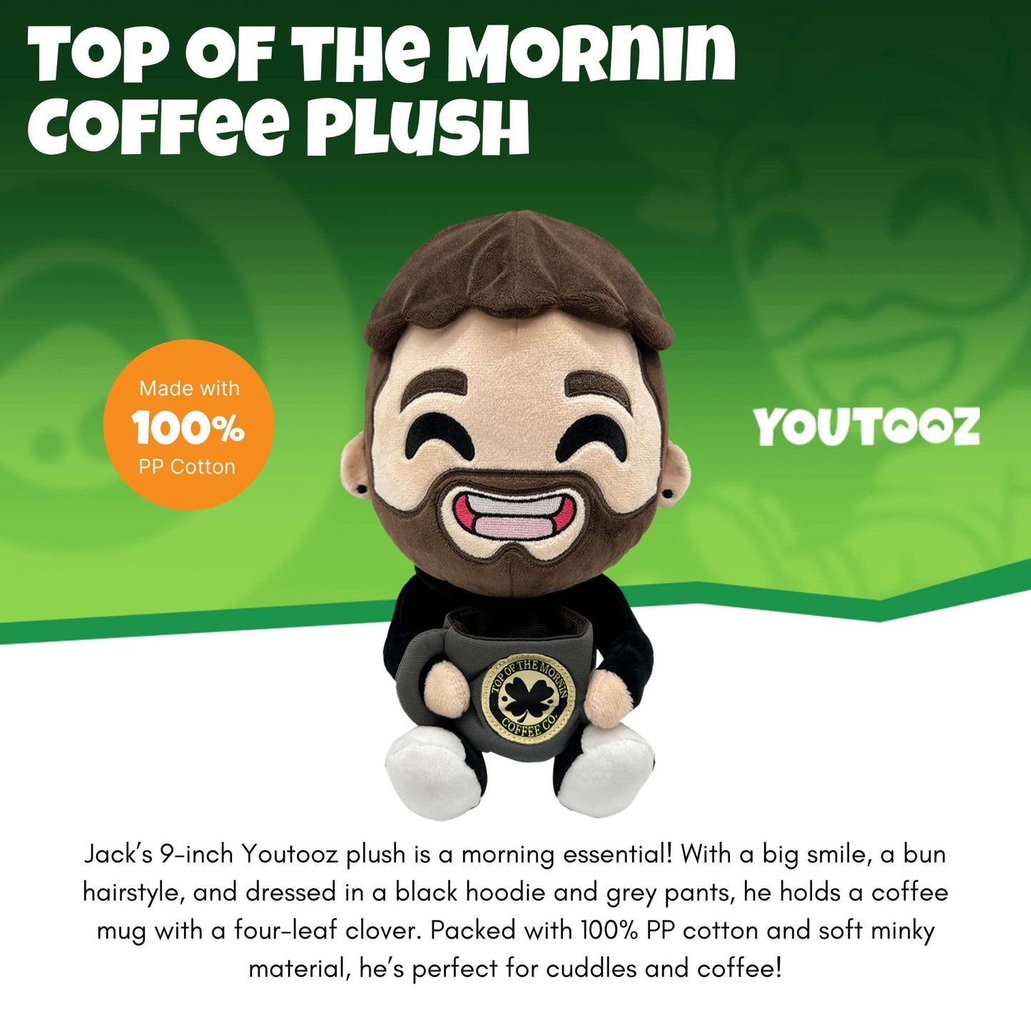 Youtooz Jacksepticeye Top of the Morning Coffee 9" Plush, Collectible Top of the Morning Coffee from Jacksepticeye Plush Collection
