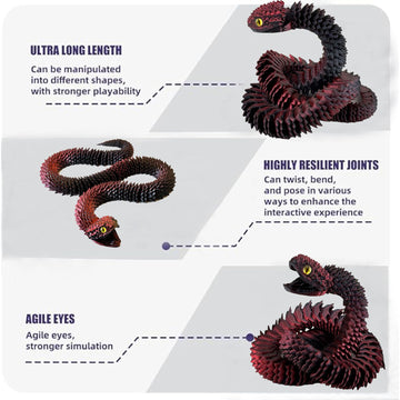 JASSBOOY 24-inch 3D Printed Flexible Serpentine Creature, Glow-in-The-Dark Effect, Articulated Snake Model with Movable Jaw, Toothless Design