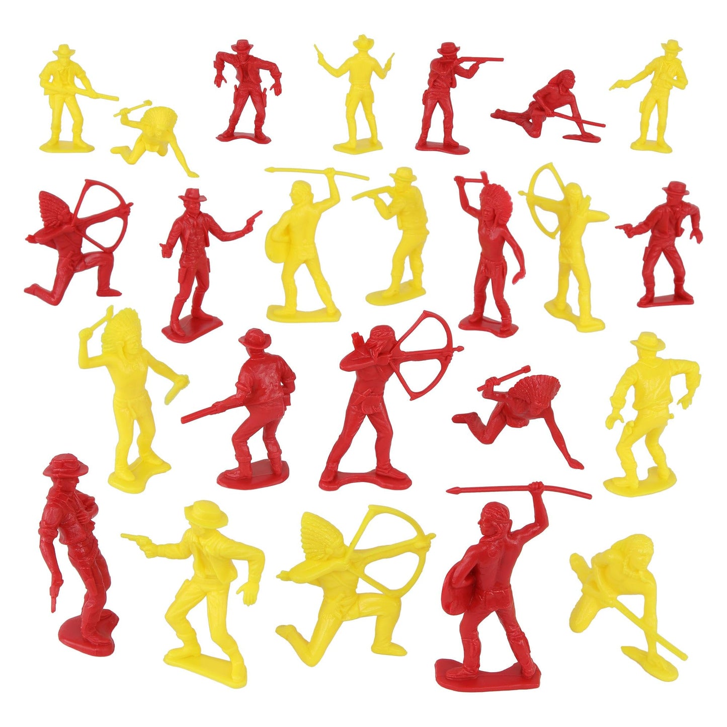 TimMee Cowboys & Indians Plastic Figures - 40pc Red & Yellow Playset - US Made