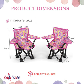 Emily Rose 18 Inch Doll Pink Folding Camping Sports Camp Beach 2 Chair Toy Set with Carry Storage Case | Furniture & Accessories Fits 14 - 19 Inch