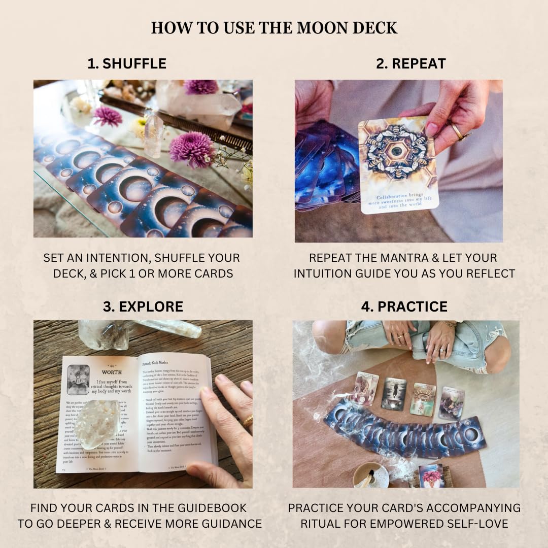 The Moon Deck: Eco-Printed Premium Oracle Set - 44 Cards with Guidebook - Strengthen Intuition, Self-Love Rituals, Emotional & Spiritual Health
