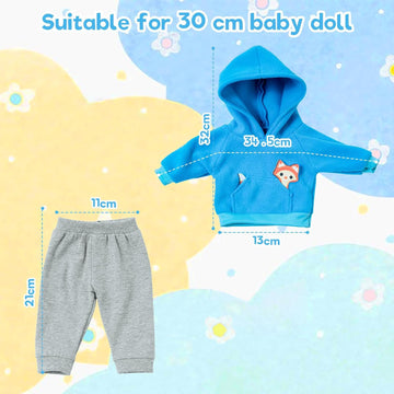 DVKKHD Baby Doll Clothes for 18 Inch Dolls, 14-16 Inch Cool Baby Doll Outfits Hoodies Suit, Blue Fashion Clothing Sweatshirt Compatible with 43cm