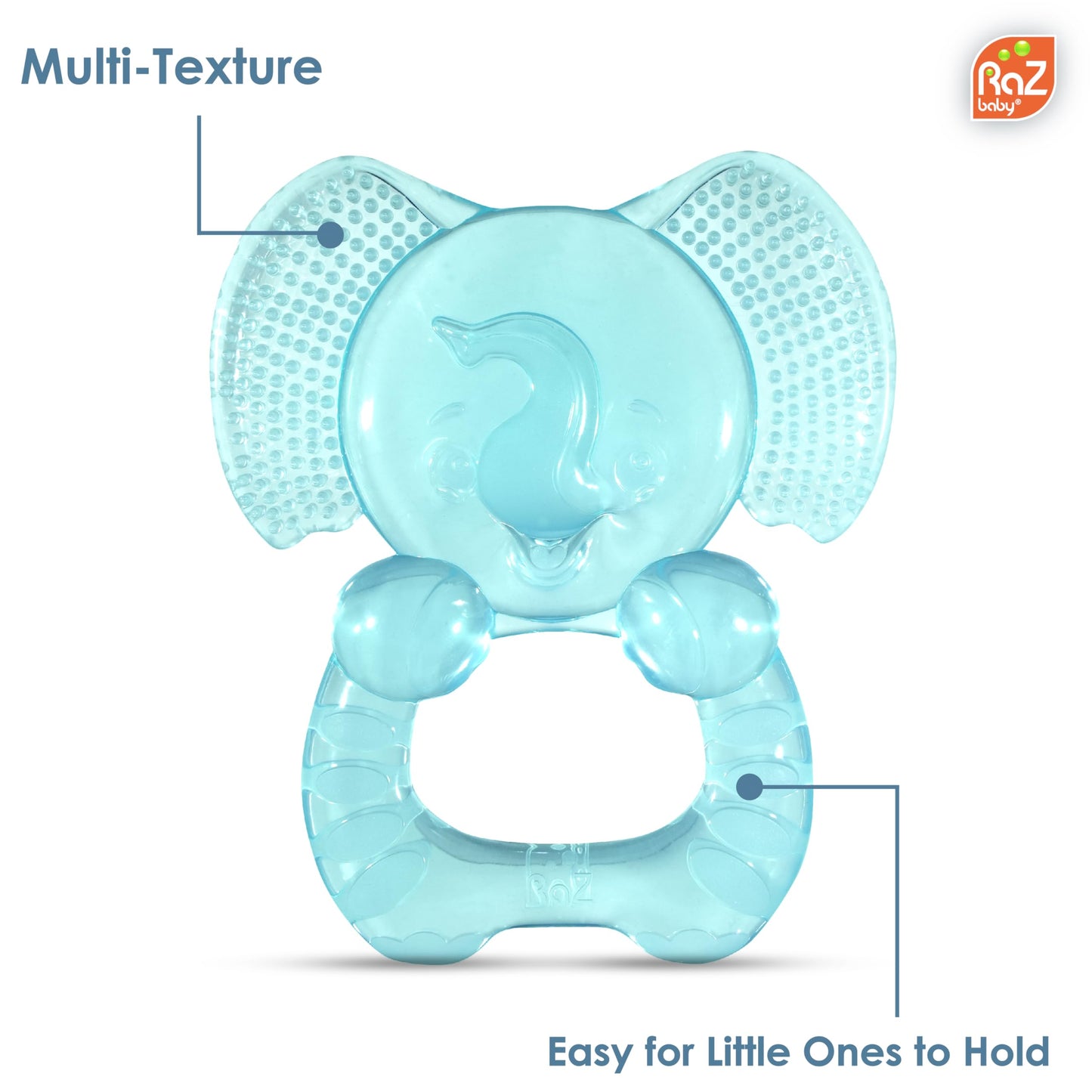 RaZbaby Elfy-Yummy Teether: Teething Relief Toy - Elephant Design, Medical Grade Silicone with Ultra Soft Bristle to Soothe Teething Discomfort