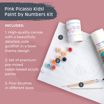 Pink Picasso Kits Gertie Goldfish Paint by Number for Kids Ages 5+ | DIY 8x10 Beginners Paint Set Includes Canvas, Paints & Brushes | As Seen On Shark