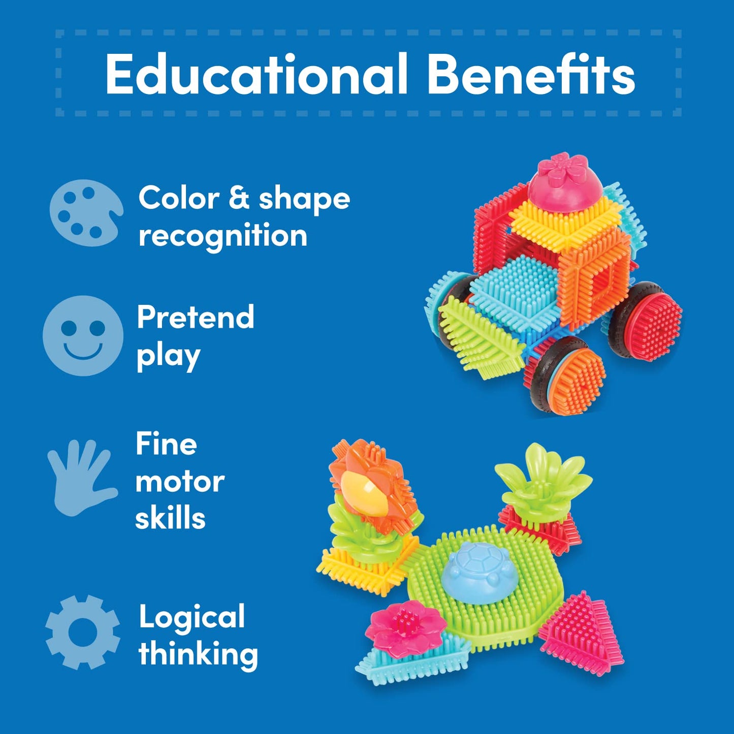 Battat - Bristle Blocks - STEM Interlocking Building Blocks - 54 Pieces Playset - Reusable Storage Bucket - Developmental Toys for Toddlers & Kids
