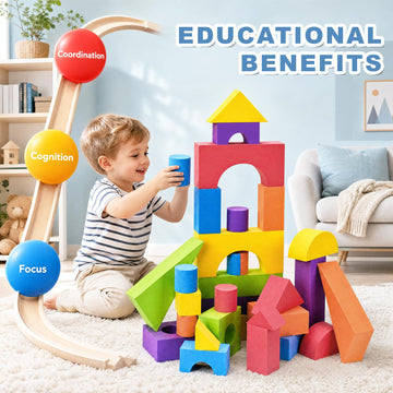 Bingyouth Large Building Foam Blocks for Toddlers, EVA Stacking Foam Building Blocks Toy Set, Non-Toxic, Washable, Early Learning Construction Toys