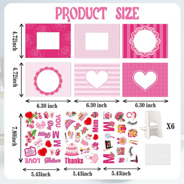 Mother's Day Picture Frame Crafts Kits Thanks Mom Photo Frame with Heart Flowers Stickers DIY Photo Props for Mom Gifts Festival Decorations