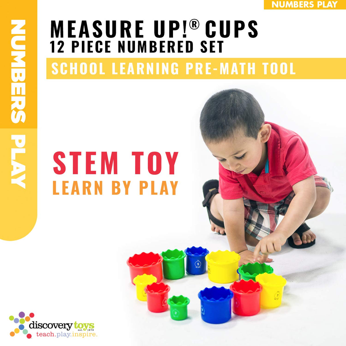 Discovery Toys Measure UP! Cups | Educational Stacking & Nesting 12 Piece Numbered Set| Kid-Powered Learning | STEM Toy Early Math Childhood