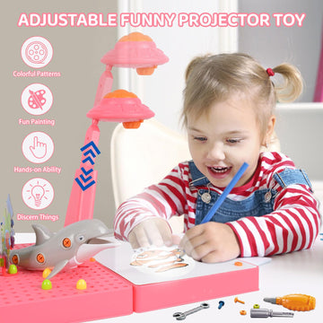 2win2buy Drawing Projector for Kids, Art Projector for Tracing with 48 Cartoon Patters, 6 Color Pens, 4 Doodle Board, Stered Puzzle Cards for Boys