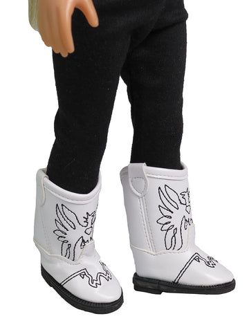 American Fashion World White Eagle Cowboy Boot for 14-Inch Dolls | Premium Quality & Trendy Design | Dolls Shoes | Shoe Fashion for Dolls for Popular