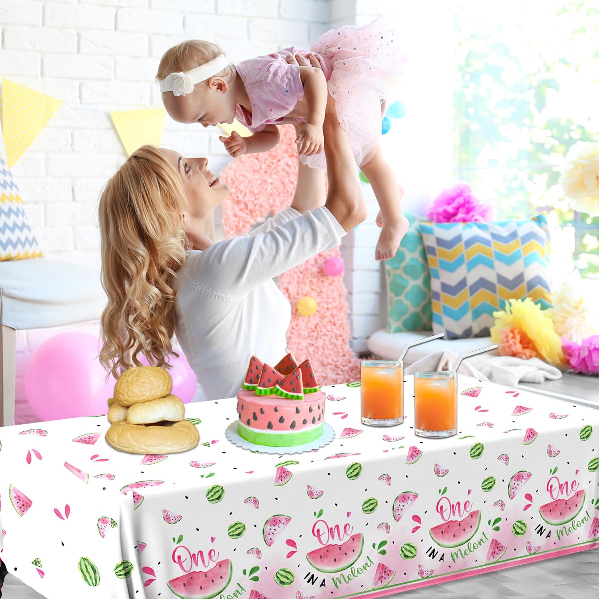 Gupesxu Watermelon Party Supplies,3Pack Watermelon Party Tablecloth One in A Melon Birthday Decorations Summer Theme Table Cover for First