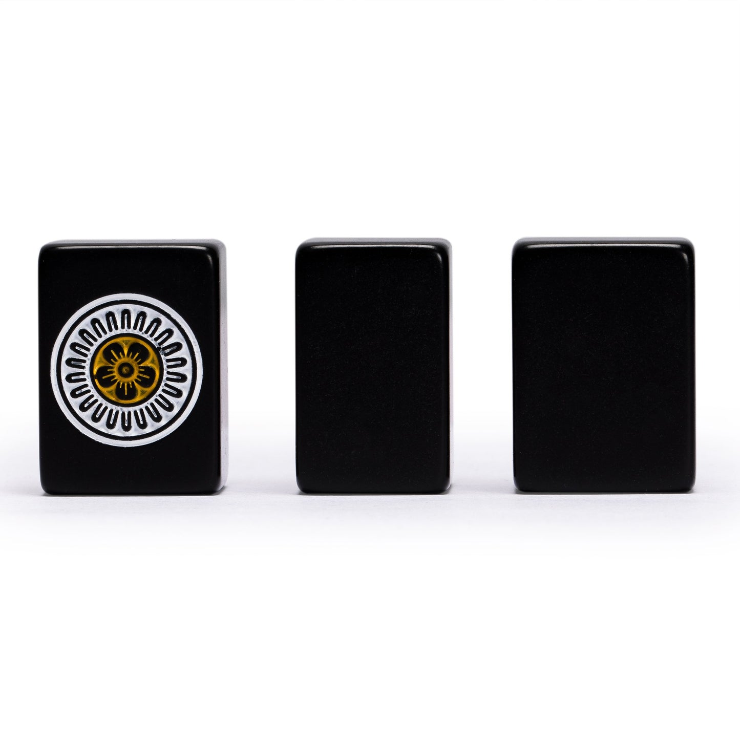 Yellow Mountain Imports Japanese Riichi Mahjong Set - Black Standard Size Tiles and Vinyl Case - with East Wind Tile, Set of Scoring Sticks, & Dice