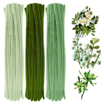 300 PCS Thick Pipe Cleaners Craft Supplies Eucalyptus Sage Green Color Chenille Stems for Wedding Christmas Art and Craft Projects Creative DIY