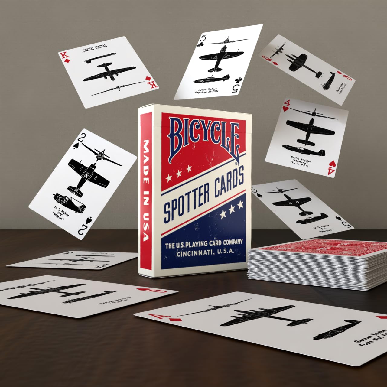 Bicycle Spotter (Red) Playing Cards Deck - Historical WWII Collectible Vintage Deck Featuring Airplane Identification, Ideal Gift for Marines Army