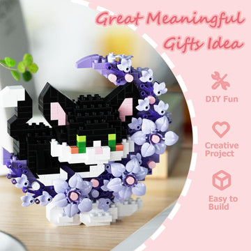 TENYEAH 2 in 1 Mini Building Block Set Animals with Flower and Moon, Micro Brick Toy Cats, Creative Art Craft and Home Decor, Birthday Gifts Idea
