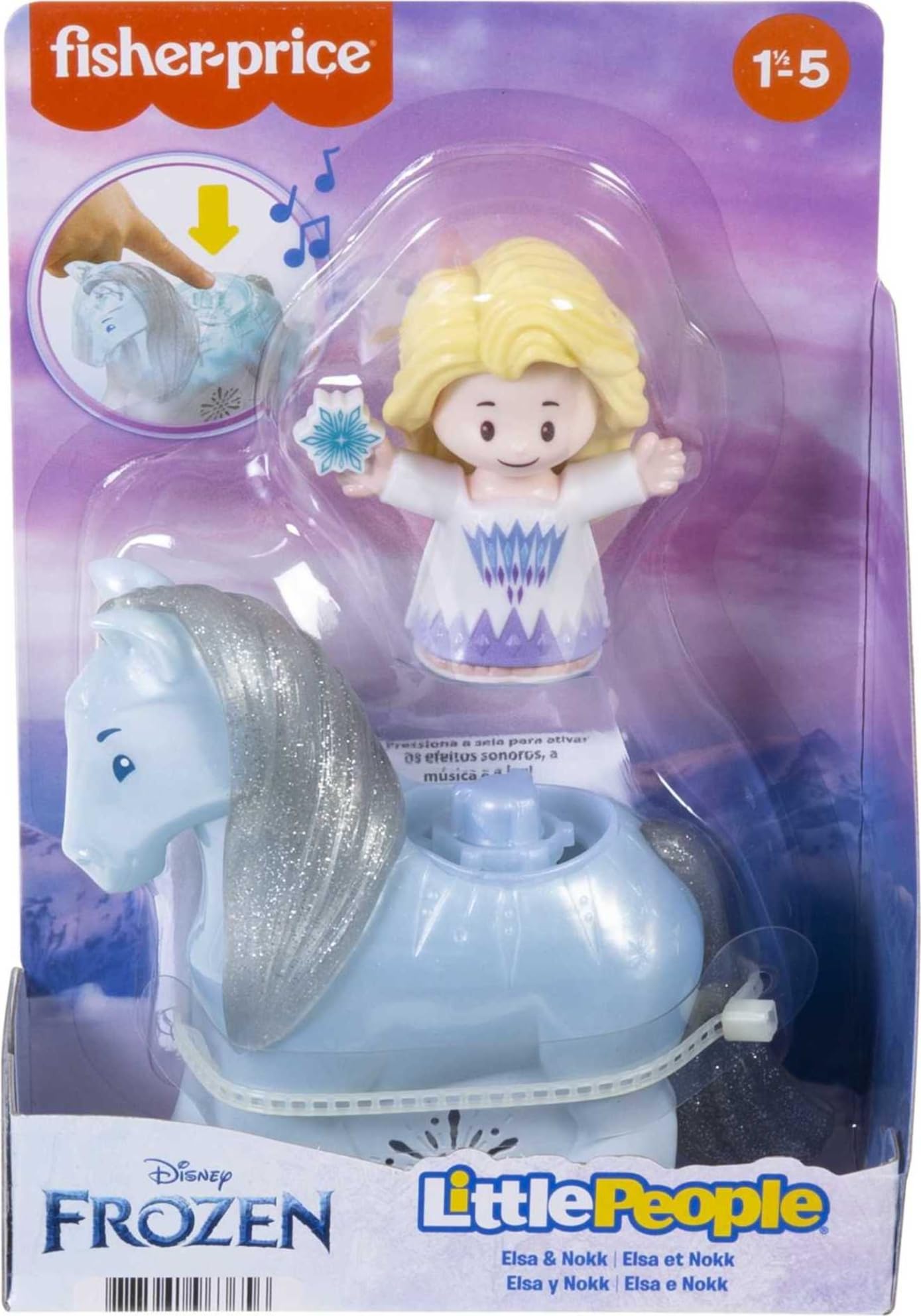 Fisher-Price Little People Toddler Toys Disney Frozen Elsa & Nokk Figure Set with Lights & Sounds for Preschool Pretend Play Kids Ages 18+ Months