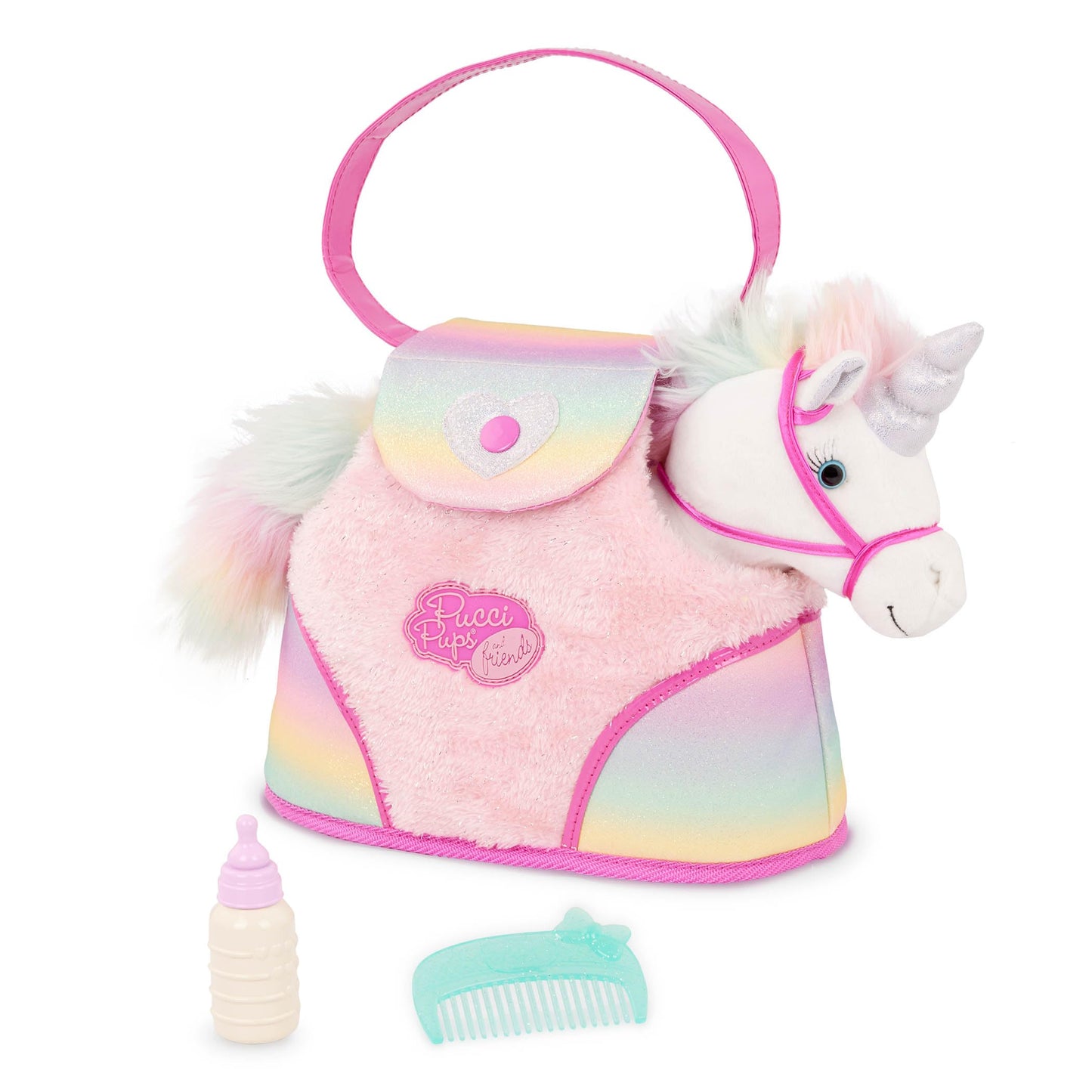 Pucci Pals Rainbow Bag & Sparkly Unicorn Plush Pet with Carrier